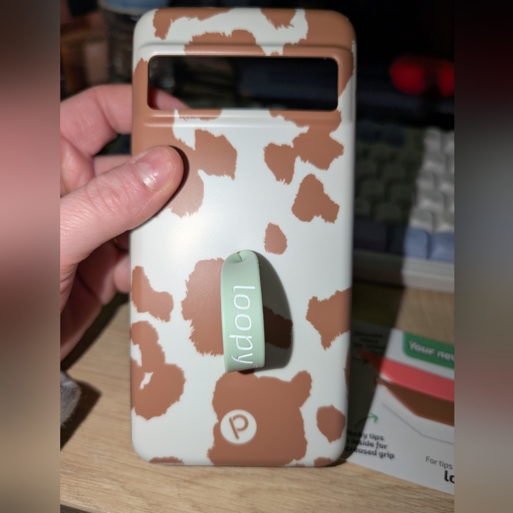 Google Pixel Pro8 :Loopy Case Cow Print Phone Case with Grip - Brown and White